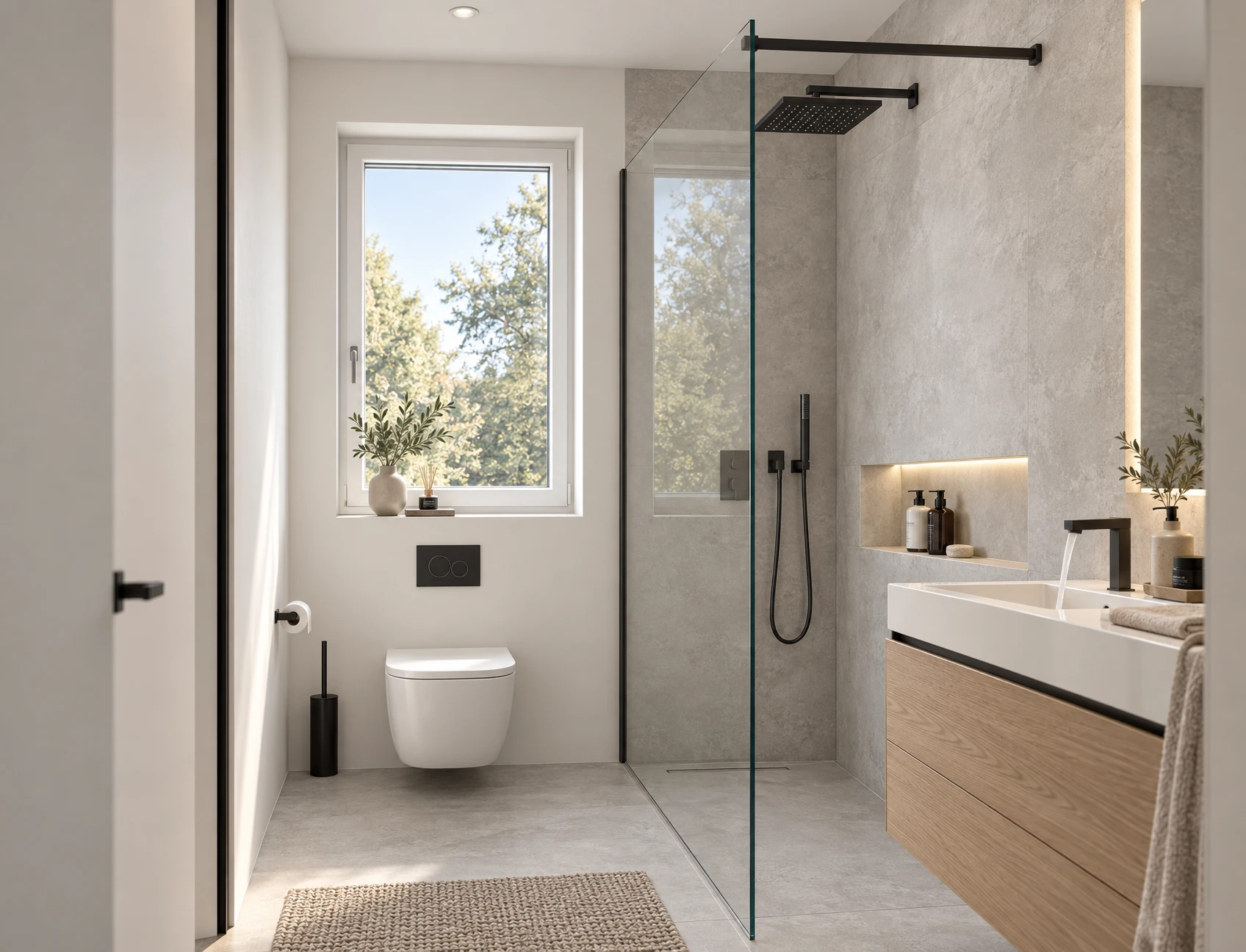Ankommen 84, Bad mit bodengleicher Dusche und Waschtisch