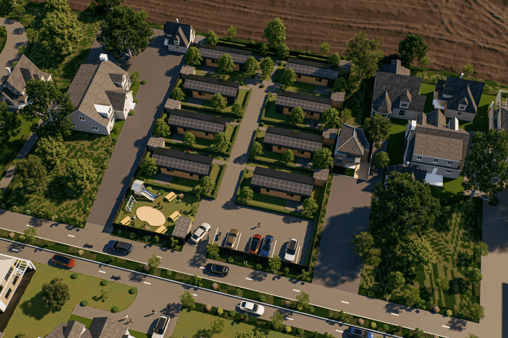 Ruheoase Alperstedt, ein in Modulbauweise gebautes Wohnquartier aus der Vogelperspektive