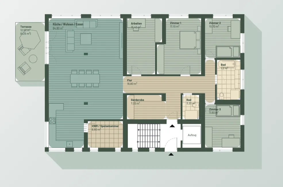Grundriss der 5-Raum-Wohnung im Erdgeschoss