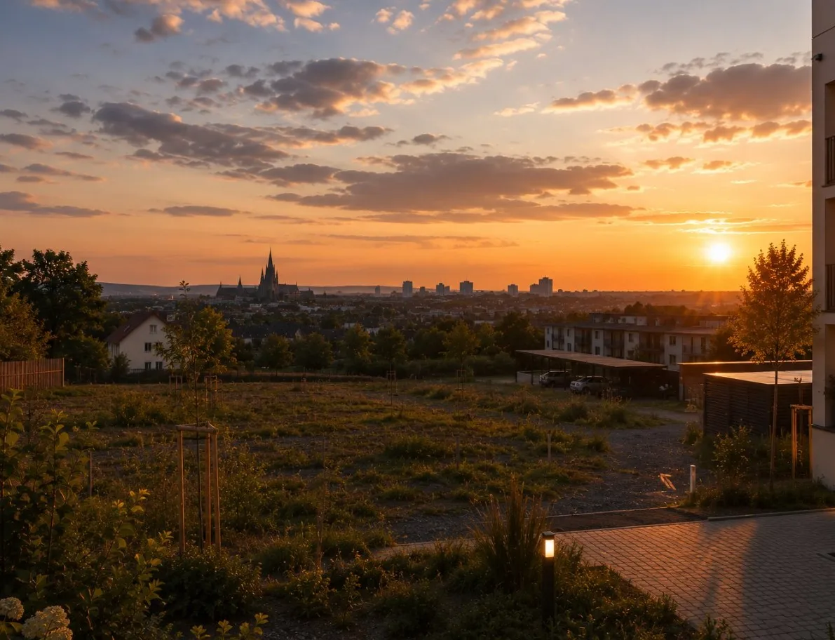 Visualisierung: Abendsonne über Erfurt, vom Grundstück aus gesehen